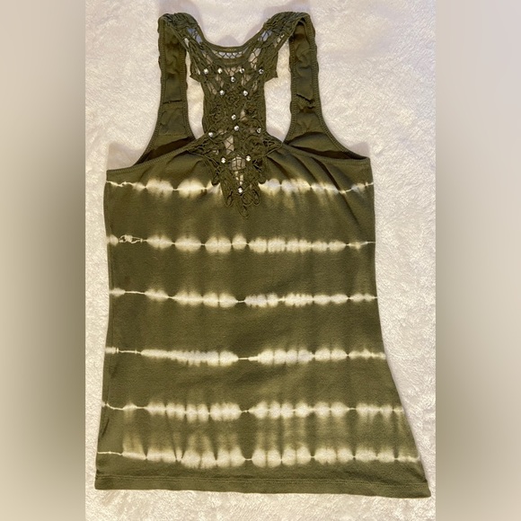 VENUS Womens Medium Tie Dye Olive Green and White Racerback Tank Top - Picture 4 of 12